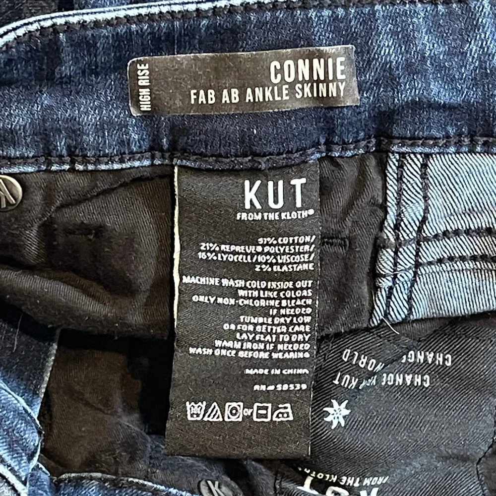 Kut from the Kloth Connie Fab Ab Ankle Skinny Jeans Dark Wash Distressed Size 4